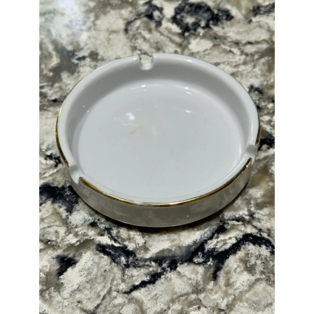 Vintage White Porcelain Ashtray Gold Trim 4